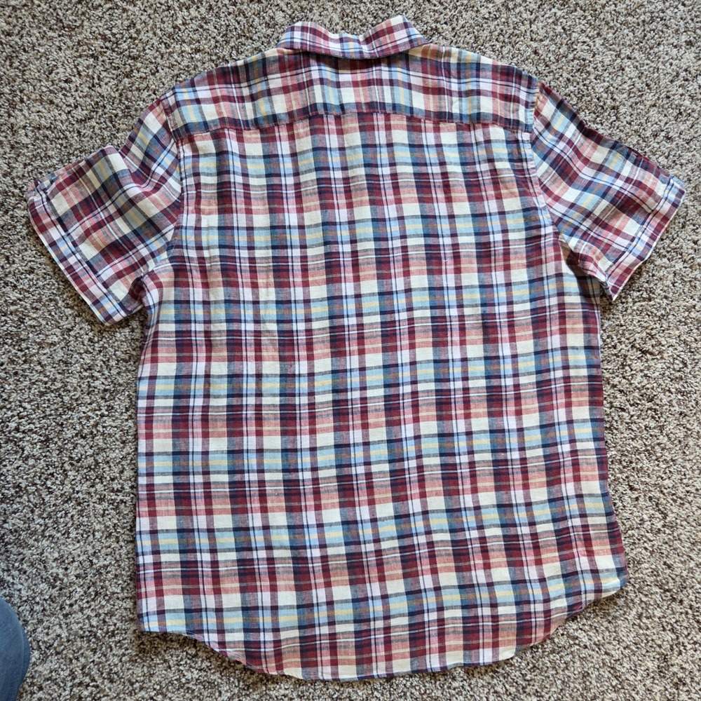 Baird McNutt NWT Murano 100% Linen Button Up Shirt Mens Lg Plaid Short Sleeves - Picture 7 of 7